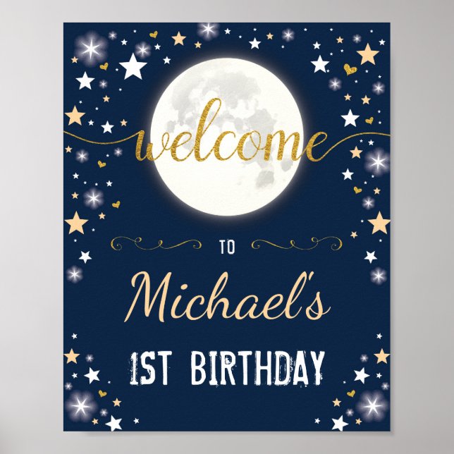 Poster Marine Gold Twinkle Star Boy Anniversaire Lune Gal (Devant)
