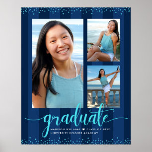 Poster Marine Graduation 3 Photo Parties scintillant Turq