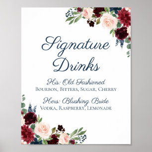 Poster Marine Marsala Floral Signature Boissons Cocktail 