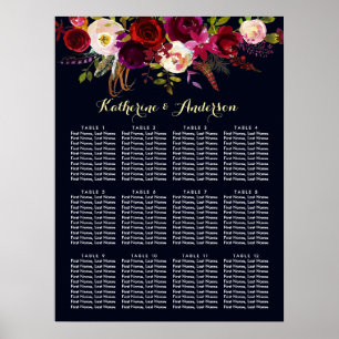 Poster Marine Marsala Marsala Floral Mariage Carte de siè