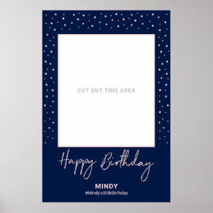 Poster Marine & Rose Gold Joyeux Anniversaire Photo Cadre