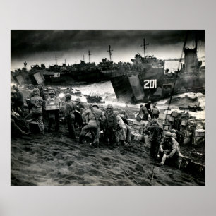 Poster Marines 2ème guerre mondiale déchargement Fournitu