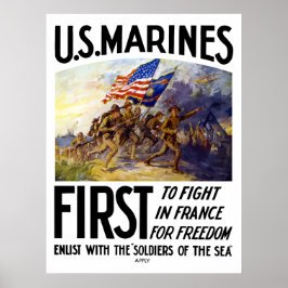 Poster Marines US - Le Premier À Se Battre En France