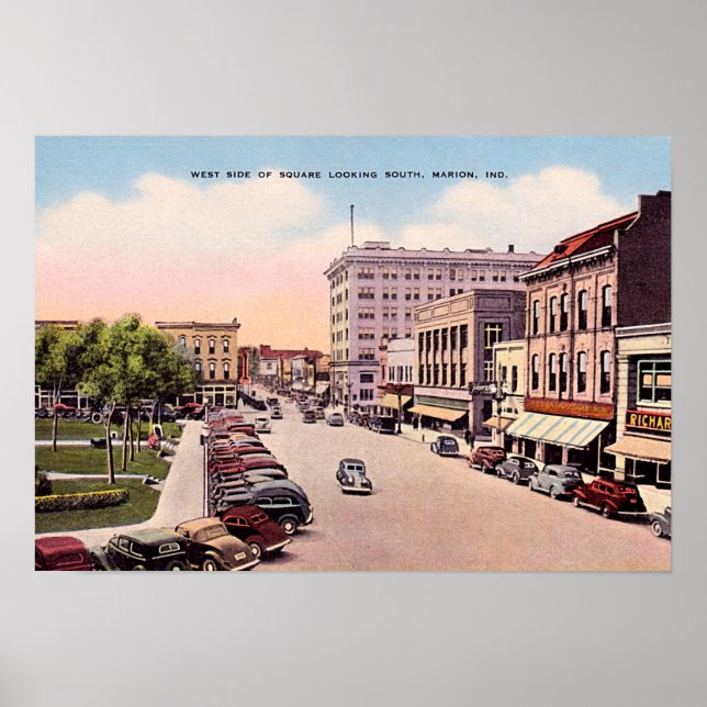 Poster Marion, Indiana Vue Centre-Ville (Devant)