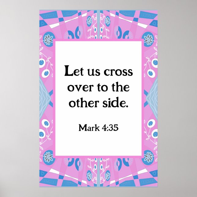 Poster Mark 4:35 Bohemian Chintz Illustration Pink Blue (Devant)