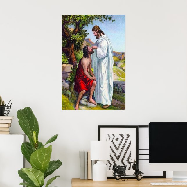 Poster Mark 8:22-26 Jésus guérit un aveugle (Bureau à domicile)