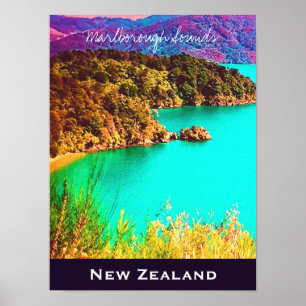 Poster Marlborough Sounds Voyage en Nouvelle-Zélande
