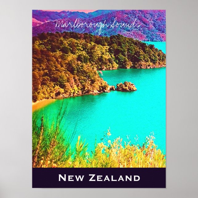Poster Marlborough Sounds Voyage en Nouvelle-Zélande (Devant)