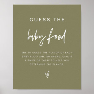 Poster MARLO Boho Olive Green Guess the Baby Food Game