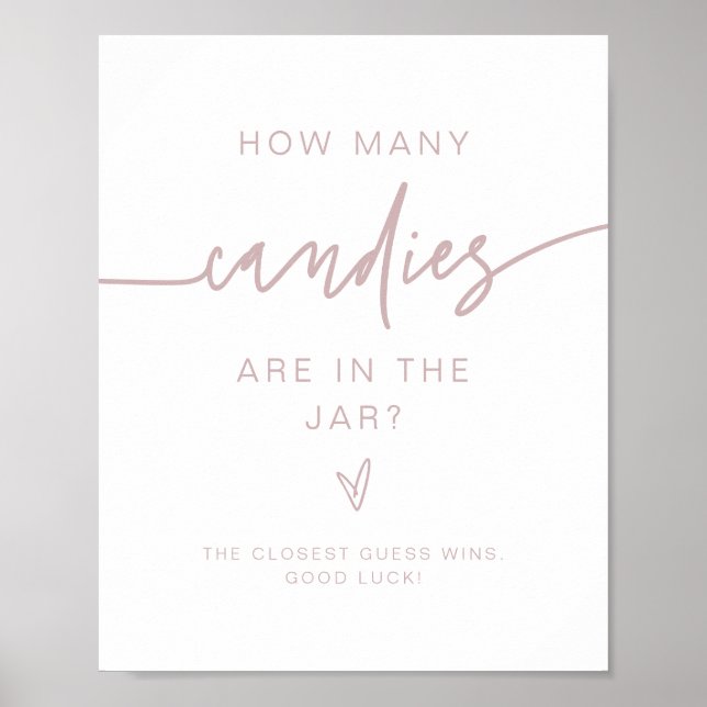 Poster MARLO Dusty Rose Combien de Candies Baby shower Je (Devant)