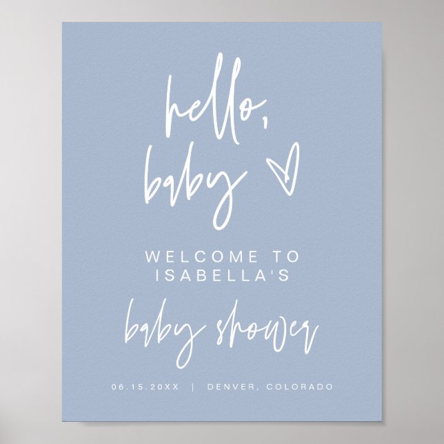 Poster MARLO Modern Boho Dusty Baby shower bleu Bienvenue (Devant)