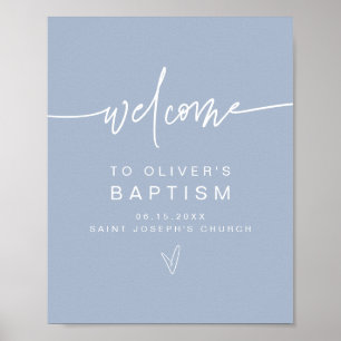 Poster MARLO Moderne Boho Dusty Baptême Bleu Bienvenue