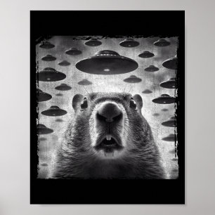 Poster Marmotte drôle selfie avec des ovnis extraterrestr
