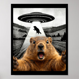 Poster Marmotte selfie avec humour d'Alien Ufo Hommes Fem