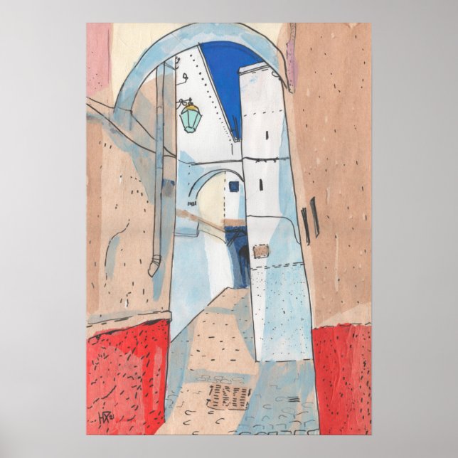 Poster Maroc Street Cityscape Papier Collage d'esquisse A (Devant)