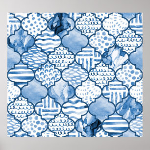 Poster Marocain géométrique, aquarelle motif sans couture