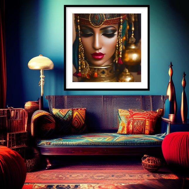 Poster Marocaine Femme Rustique rouge or vert bijou (Créateur téléchargé)