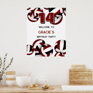 Poster maroon black volleyballs anniversaire bienvenue