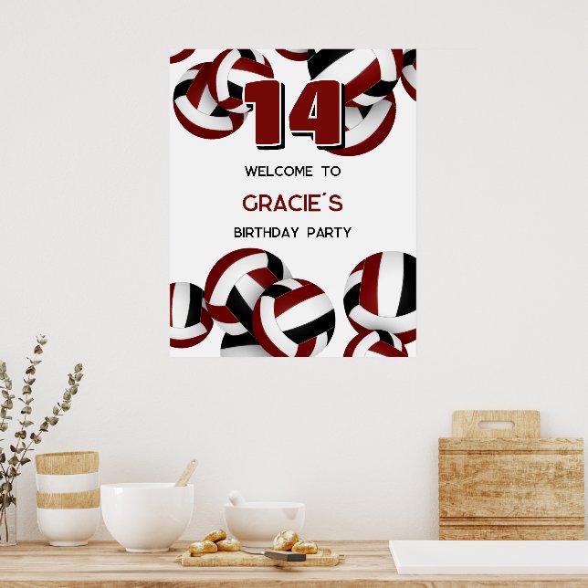 Poster maroon black volleyballs anniversaire bienvenue (Cuisine)