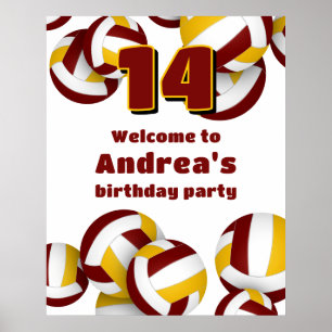 Poster maroon or volleyballs fête anniversaire bienvenue