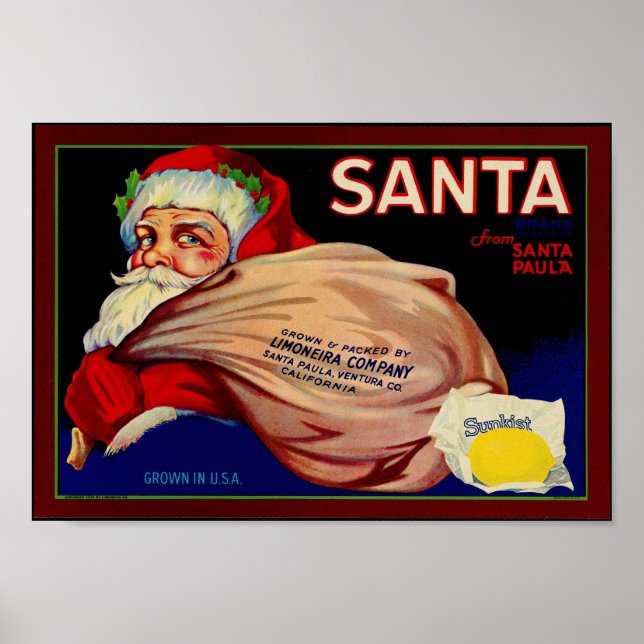 Poster Marque père Noël Lemons Ventura Comté Fruit de Cal (Devant)