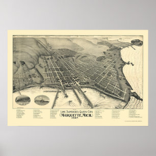 Poster Marquette, carte panoramique de MI - 1897
