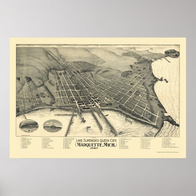 Poster Marquette, MI Carte panoramique - 1897 (Devant)