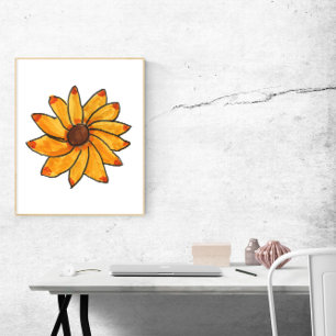 Poster Marqueur jaune tiré à la main de fleurs
