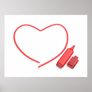 Poster Marqueur rouge et coeur rouge