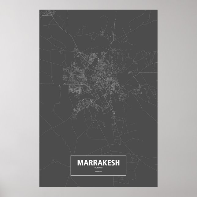 Poster Marrakech, Maroc (blanc sur noir) (Devant)