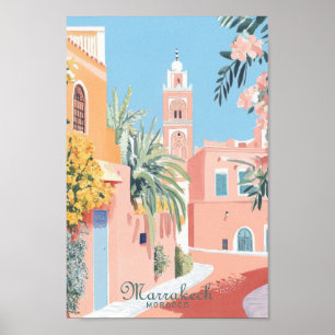 Poster Marrakech Maroc Gouache Illustration Voyage