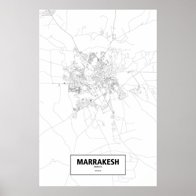 Poster Marrakech, Maroc (noir sur blanc) (Devant)