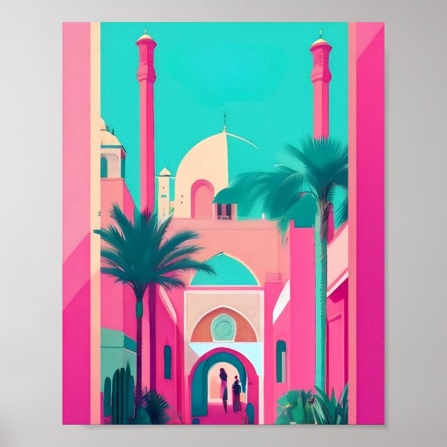 Poster Marrakech Maroc Vecteur plat Art Turquoise (Devant)
