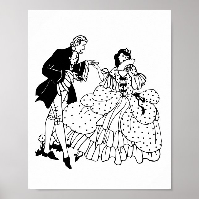 Poster Marry Me Victorian Couple Silhouette Art (Devant)