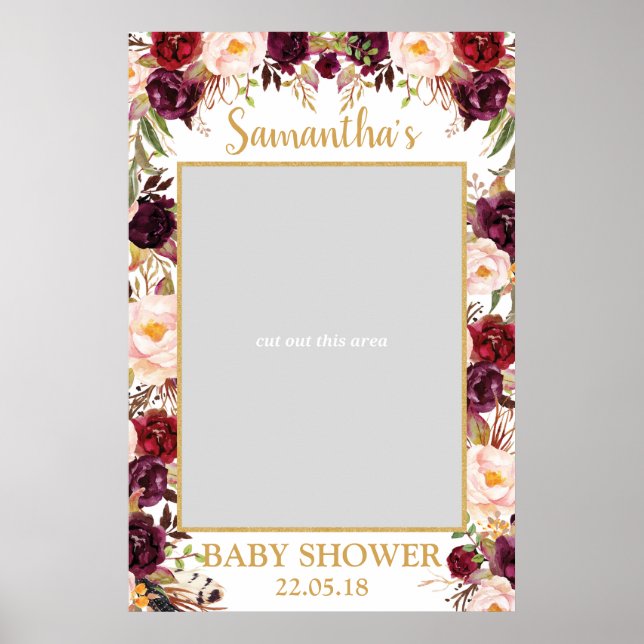 Poster Marsala burgundy brush baby shower photo prop (Devant)