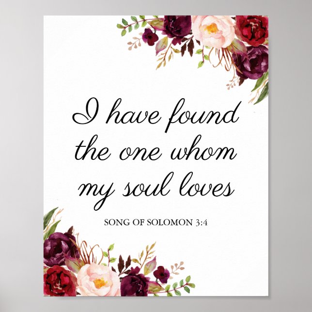 Poster Marsala Floral J'ai trouvé One My Soul Loves (Devant)