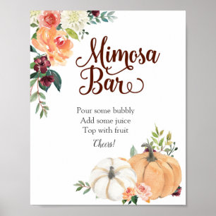 Poster Marsala Pumpkin Floral Mimosa Bar Sign