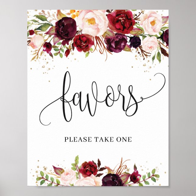 Poster Marsala rouge floral rose burgundy boho faveurs si (Devant)