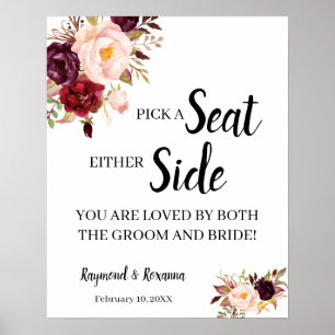 Poster MarsalaFlower Choisissez un siège signe Mariage la