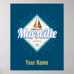 Poster Marseille city France retro sailing ship vintage
