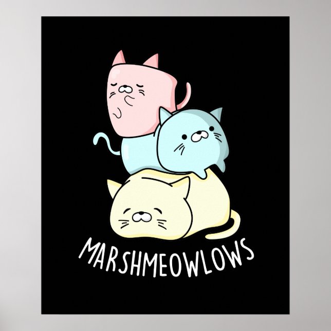 Poster Marsh-meow-low Funny Chat Marshmallow Pun Dark BG (Devant)