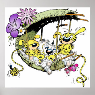 Poster Marsupilami dans le nid avec la famille