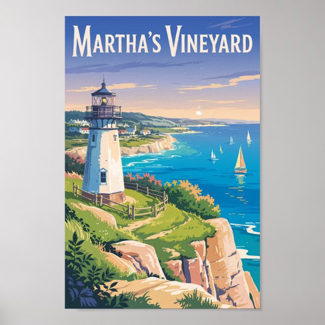 Poster Martha’s Vineyard Massachusetts Lighthouse Travel (Devant)