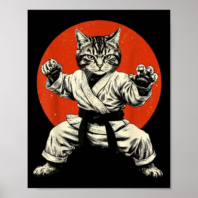 Poster Martial Arts Cat Karate Judo Japanese Flag Funny J (Devant)
