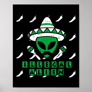 Poster Martian Alien Illégal Zone Mexicaine-51 Drôle Hall