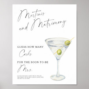 Poster Martini aquarelle Baby shower Combien de bouchons