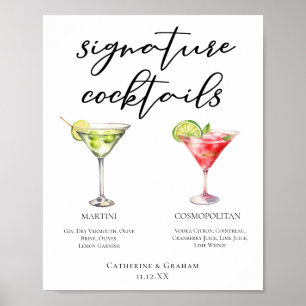 Poster Martini Cosmopolitan Signature Cocktails Menu