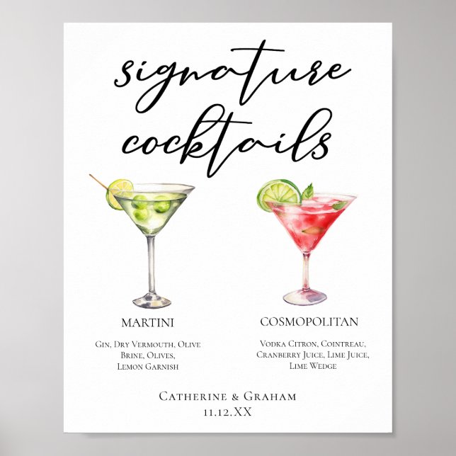 Poster Martini Cosmopolitan Signature Cocktails Menu (Devant)