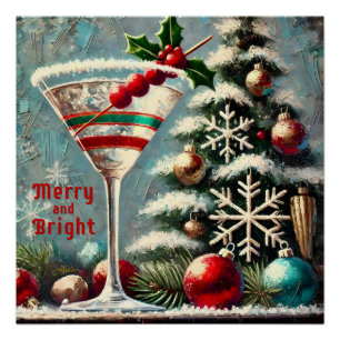 Poster Martini de Noël Retro les années 50 Cranberry