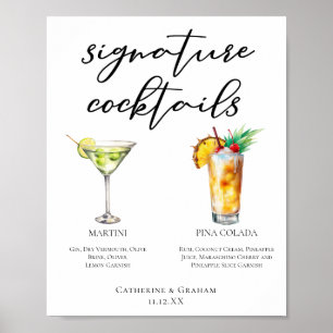 Poster Martini Piña Colada Signature Cocktails Menu